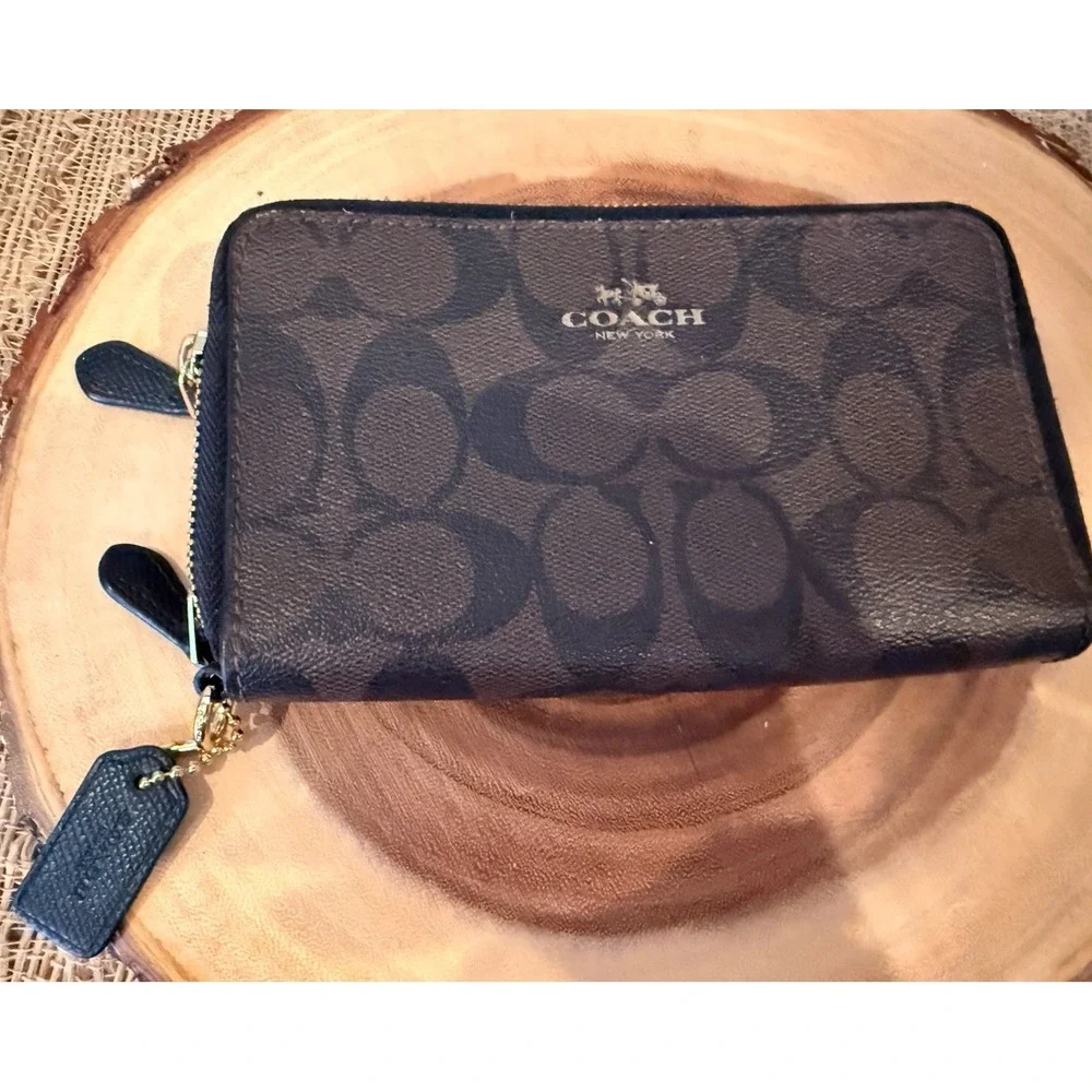 Coach Medium Id Zip Wallet In‎ Signature Canvas Black & Brown New 228$